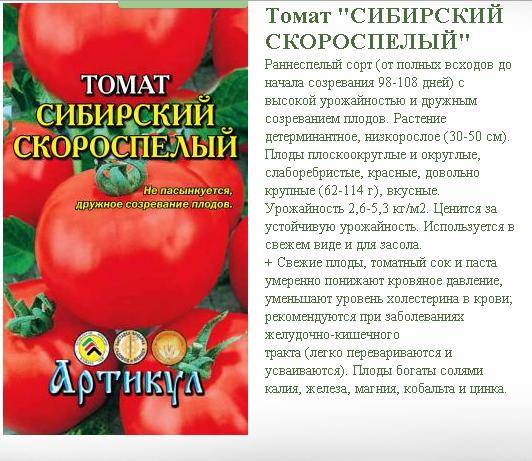 Томат сибирский скороспелый: характеристика и описание сорта, фото, отзывы, урожайность, видео