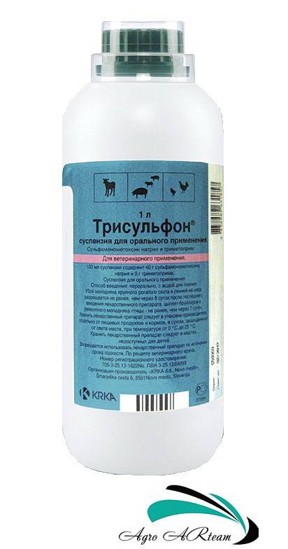 Порошок и суспензия трисульфон для лечения бактериальных инфекций и кокцидиоза продуктивных животных