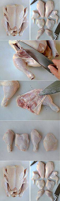 Как правильно и быстро разделать курицу на части (порционные куски), схема разделки